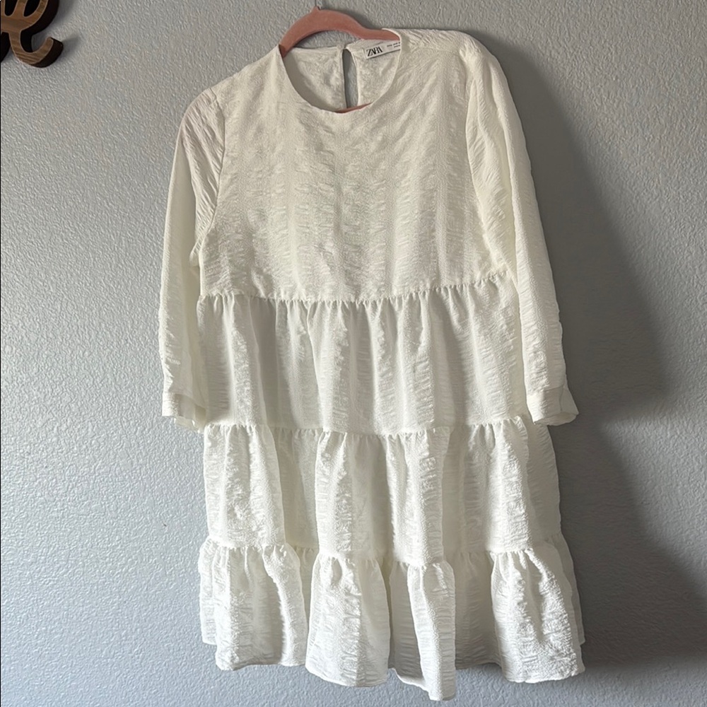 Zara Cream Textured Tiered Dress